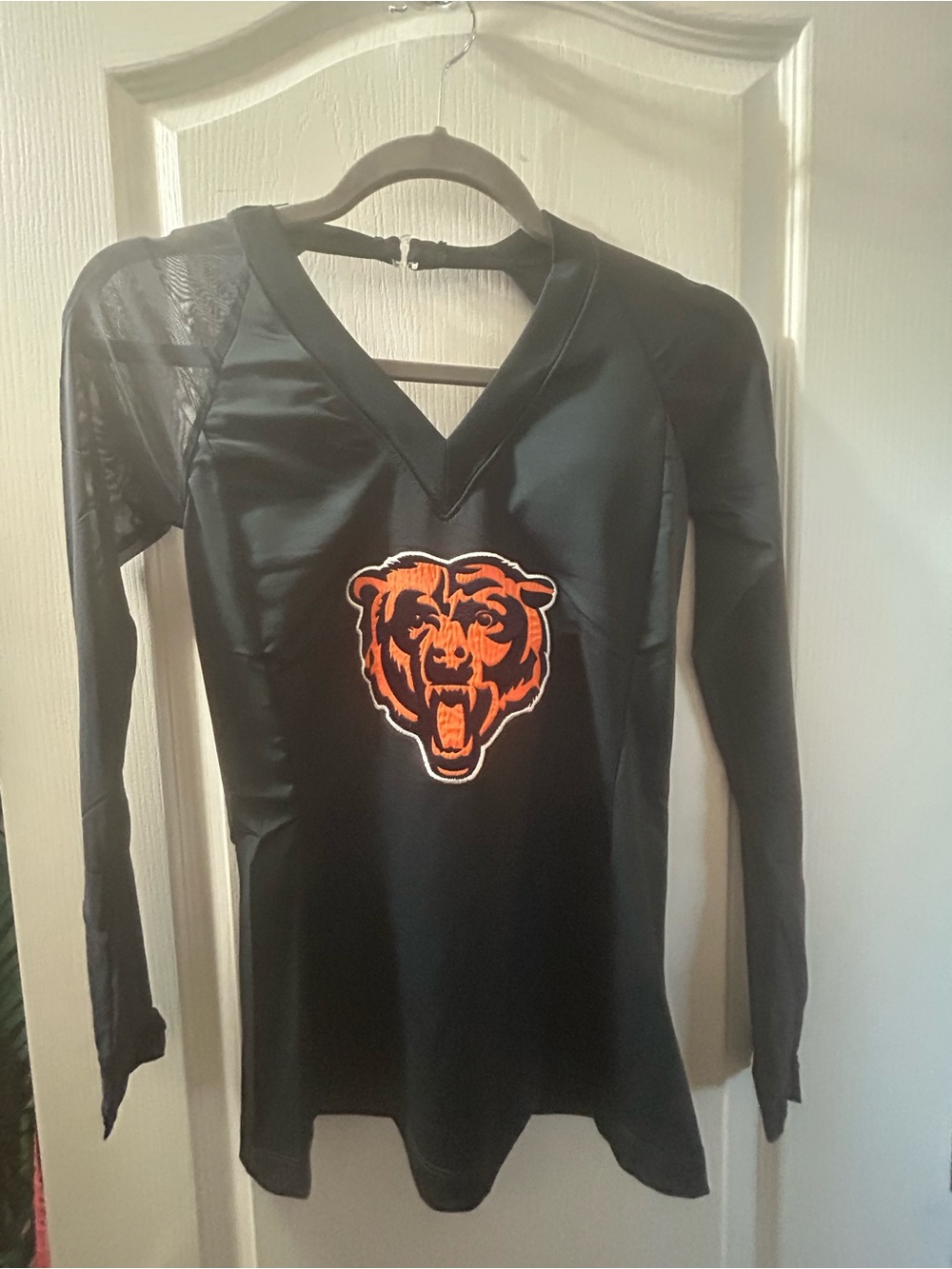 NFL Navy Long-Sleeve V-Neck Top with Orange Bear Logo